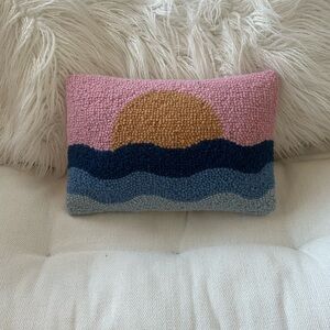 Sunrise Wave Hooked Accent Pillow - Pink, Gold, Navy, and Blue